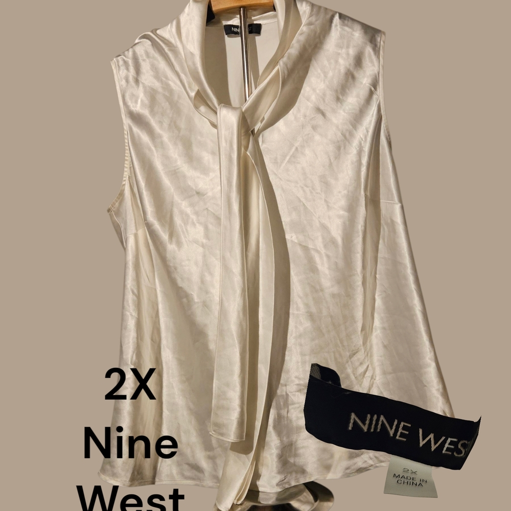 Nine West Cream Silk Sleeveless Blouse (2X)